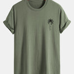 Regular Fit Palm Tree Slogan Print Cotton T-Shirt