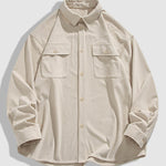 Men's solid color corduroy double pocket casual shirt