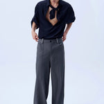 Deep V Neck Oversized Draped Tie Neck Shirt