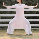 Buddha Stones 2Pcs Lotus Pattern Tai Chi Meditation Yoga Cotton Linen Clothing Top Pants Women's Set  (Extra 30% Off | USE CODE: FS30)