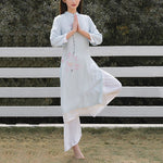 Buddha Stones 2Pcs Lotus Pattern Tai Chi Meditation Yoga Cotton Linen Clothing Top Pants Women's Set  (Extra 30% Off | USE CODE: FS30)