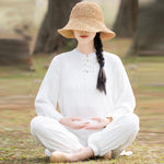 Buddha Stones 2Pcs Plain Design Top Pants Meditation Yoga Zen Tai Chi Cotton Linen Clothing Women's Set (Extra 30% Off | USE CODE: FS30)
