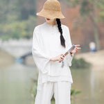 Buddha Stones 2Pcs Plain Design Top Pants Meditation Yoga Zen Tai Chi Cotton Linen Clothing Women's Set (Extra 30% Off | USE CODE: FS30)