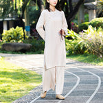 Buddha Stones 2Pcs Plain Long Sleeve Zen Yoga Clothing Meditation Clothing Top Pants Women's Set (Extra 30% Off | USE CODE: FS30)