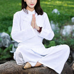 Buddha Stones 2Pcs Plain Long Sleeve Zen Yoga Clothing Meditation Clothing Top Pants Women's Set (Extra 30% Off | USE CODE: FS30)