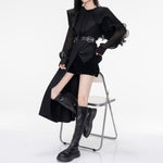 Irregular Patchwork Pleated Shirt Dress With Belt