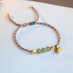 Buddha Stones Handcrafted Hetian Jade Lotus Charm Luck Braided Bracelet