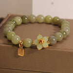 Buddha Stones "Hoping for Peace and Blooming Joy" Green Jade Bracelet Includes Gift Message Card