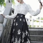 Buddha Stones Flowers Leaves Feathers Long Sleeve Shirt Top Chinese Hanfu Ming Dynasty Horse Face Skirt Mamianqun Skirt (Extra 30% Off | USE CODE: FS30)