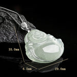 Buddha Stones Natural Jade Laughing Buddha Prosperity Abundance Titanium Steel Chain Necklace Pendant