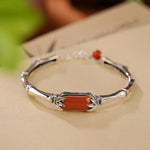 Buddha Stones 925 Sterling Silver Red Agate Bamboo Pattern Calm Bracelet Ring Jewelry Set (Extra 30% Off | USE CODE: FS30)