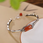 Buddha Stones 925 Sterling Silver Red Agate Bamboo Pattern Calm Bracelet Ring Jewelry Set (Extra 30% Off | USE CODE: FS30)