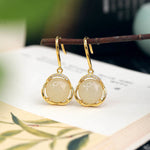 Buddha Stones 925 Sterling Silver Natural Hetian White Jade Cyan Jade Protection Earrings (Extra 35% Off | USE CODE: FS35)