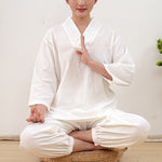 Buddha Stones 2Pcs V-Neck Three Quarter Sleeve Shirt Top Pants Meditation Zen Tai Chi Cotton Clothing Women's Set