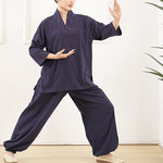 Buddha Stones 2Pcs V-Neck Three Quarter Sleeve Shirt Top Pants Meditation Zen Tai Chi Cotton Clothing Women's Set