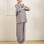 Buddha Stones 2Pcs V-Neck Three Quarter Sleeve Shirt Top Pants Meditation Zen Tai Chi Cotton Clothing Women's Set