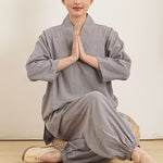 Buddha Stones 2Pcs V-Neck Three Quarter Sleeve Shirt Top Pants Meditation Zen Tai Chi Cotton Clothing Women's Set