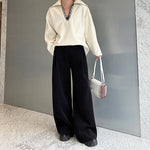 Contrasting Color V-neck Braided Rope Decorative Sweater