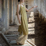 Buddha Stones Frog-Button Ramie Linen Women's Sleeveless Knee Length Dress With Pockets