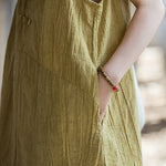 Buddha Stones Frog-Button Ramie Linen Women's Sleeveless Knee Length Dress With Pockets