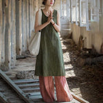 Buddha Stones Frog-Button Ramie Linen Women's Sleeveless Knee Length Dress With Pockets