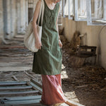 Buddha Stones Frog-Button Ramie Linen Women's Sleeveless Knee Length Dress With Pockets
