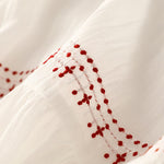 Buddha Stones Solid Color Embroidery Short Sleeve Cotton Midi Dress With Pockets