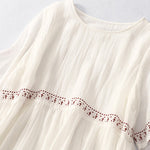 Buddha Stones Solid Color Embroidery Short Sleeve Cotton Midi Dress With Pockets