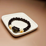 Buddha Stones Ebony Wood Cute Cat Bodhi Seed Paw Claw Peace Bracelet