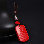 Buddha Stones Natural Cinnabar Heart Sutra Blessing Key Chain