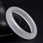 Buddha Stones Natural White Chalcedony Positive Bracelet Bangle