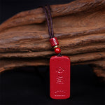 Buddha Stones Cinnabar Lotus Heart Sutra Engraved Blessing Rope Necklace Pendant