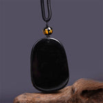 Buddha Stones Black Obsidian Dragon Carved Luck Protection Necklace Pendant