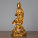 Buddha Stones Kwan Yin Avalokitesvara Holding A Vase Brass Harmony Copper Statue Home Decoration