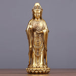 Buddha Stones Kwan Yin Avalokitesvara Holding The Dharma Wheel Wealth Brass Copper Statue Decoration