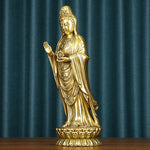 Buddha Stones Kwan Yin Avalokitesvara Holding The Dharma Wheel Wealth Brass Copper Statue Decoration