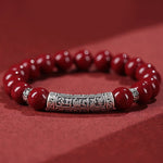 Buddha Stones Cinnabar 999 Sterling Silver Six True Words Blessing Bracelet