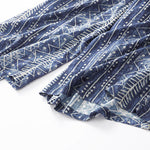 Buddha Stones Blue Stripes Print Cotton Linen Wide Leg Pants With Pockets
