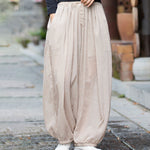 Buddha Stones Summer Plain Color Linen Drawstring Pants With Pockets