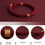Buddha Stones 999 Gold Triple Ring Design Handmade Connection Braided Rope Bracelet