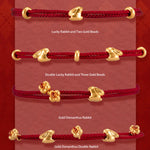 Buddha Stones 999 Gold Small Lucky Rabbit Osmanthus Design Handmade Luck Braided Rope Bracelet