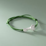Buddha Stones Handmade 999 Sterling Silver Fu Character Wish Ruyi Handle Luck Braided Green Rope Bracelet