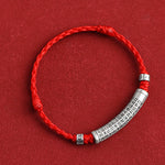 Buddha Stones Handmade 999 Sterling Silver Om Mani Padme Hum Heart Sutra Carved Luck Rope Bracelet Anklet