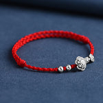 Buddha Stones Handmade 999 Sterling Silver Fu Character Wish Ruyi Handle Fortune Rope Bracelet Anklet