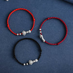 Buddha Stones Handmade 999 Sterling Silver Fu Character Wish Ruyi Handle Fortune Rope Bracelet Anklet