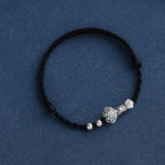 Buddha Stones Handmade 999 Sterling Silver Fu Character Wish Ruyi Handle Fortune Rope Bracelet Anklet