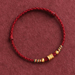 Buddha Stones 999 Gold Small Bucket Shape Design Handmade Luck Braided Rope Bracelet Anklet