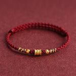 Buddha Stones 999 Gold Small Bucket Shape Design Handmade Luck Braided Rope Bracelet Anklet