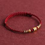 Buddha Stones 999 Gold Small Bucket Shape Design Handmade Luck Braided Rope Bracelet Anklet