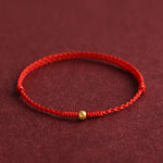 Buddha Stones 999 Gold One Mini Bead Design Handmade Strength Braided Rope Bracelet Anklet